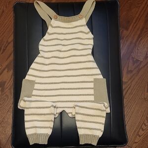 Zara Beige and Gray Striped Kids Overalls